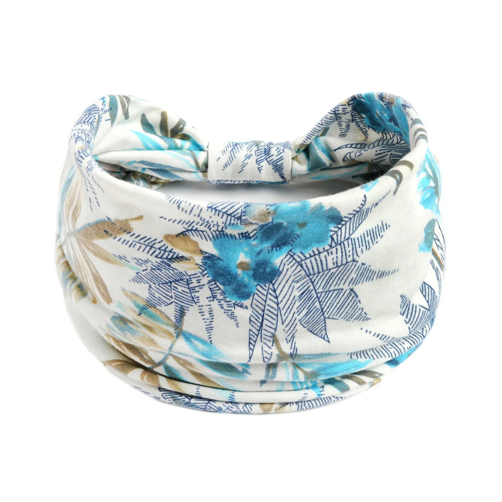 Boho Wide Knot Floral Cotton Headband | Stretch Turban Hair Scarf for Women