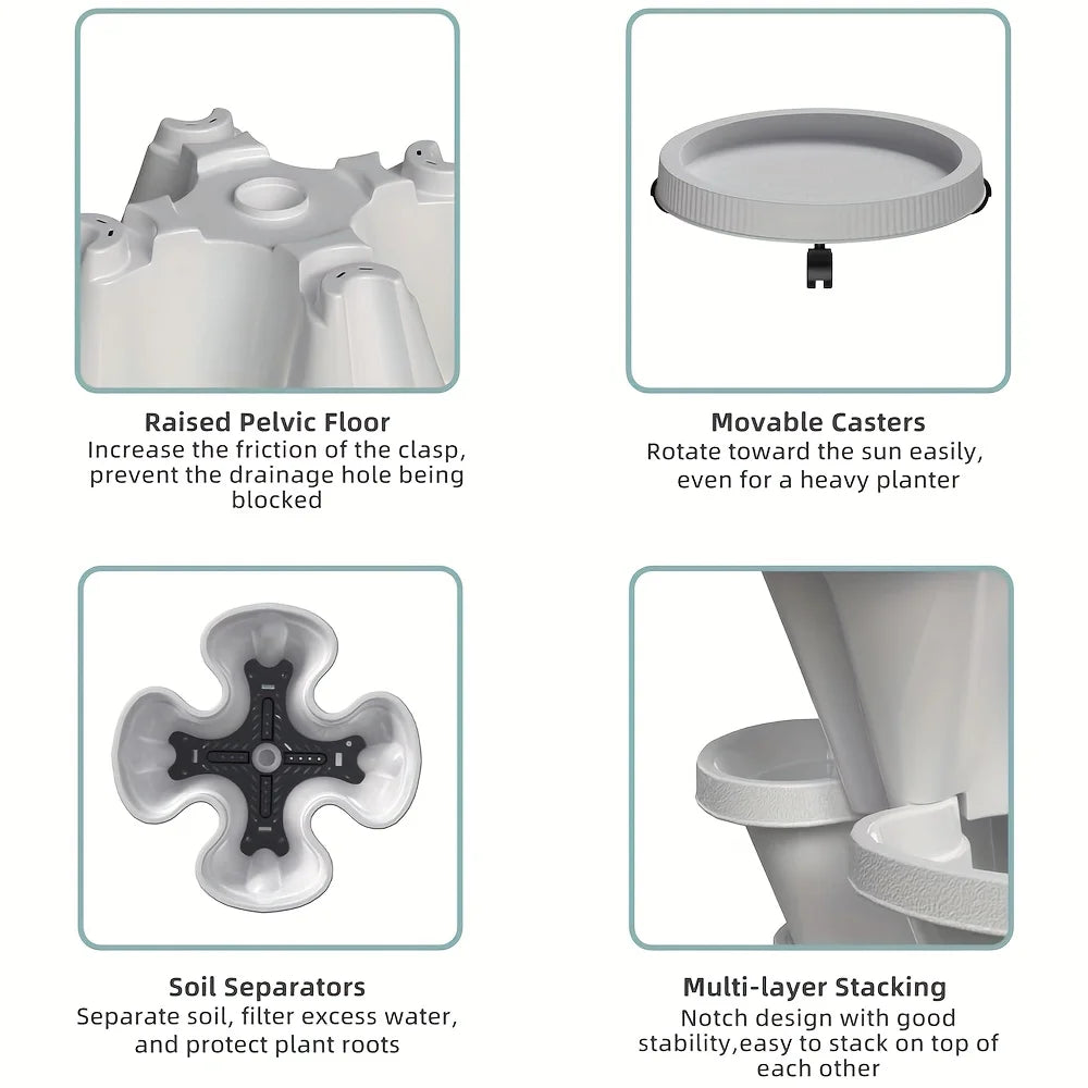 5-Layer Stackable Vertical Planter with Wheels