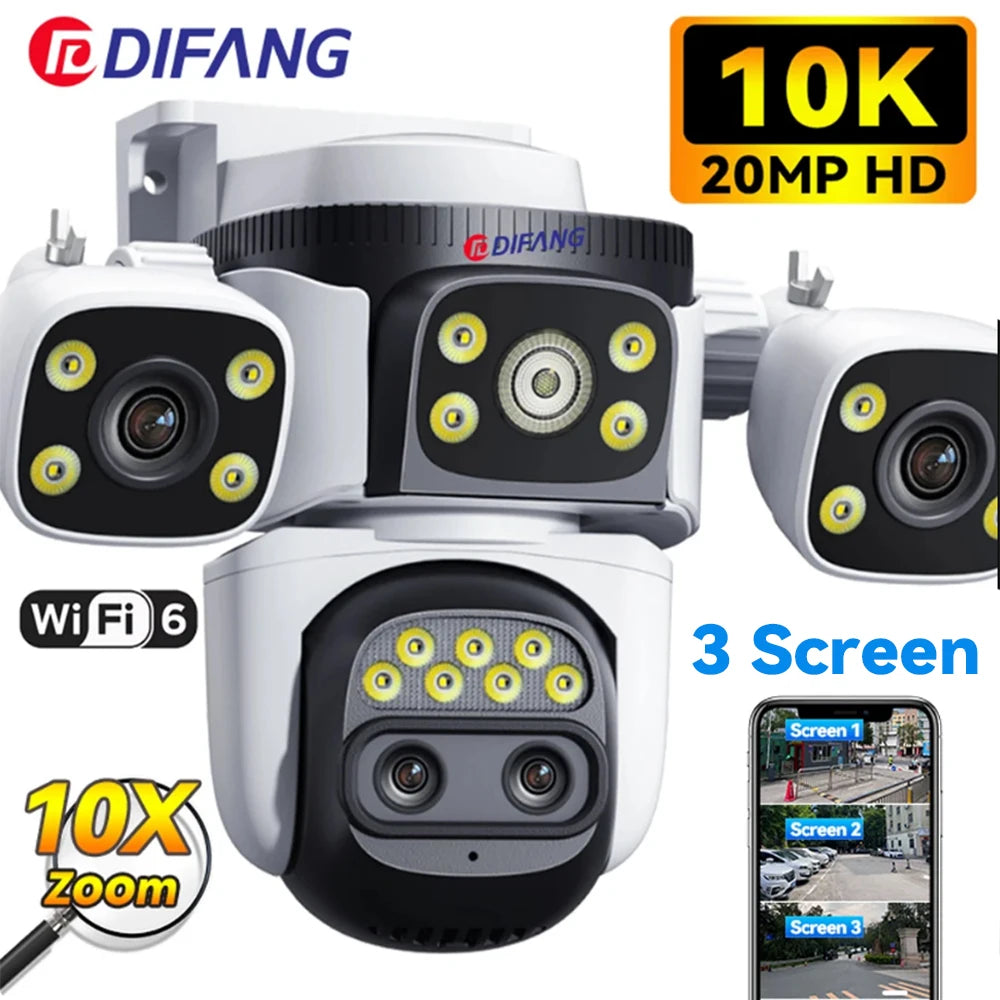 10K 20MP External IP Camera WiFi Surveillance Outdoor Four Lens PTZ 10X Optical Zoom CCTV Security Protection New