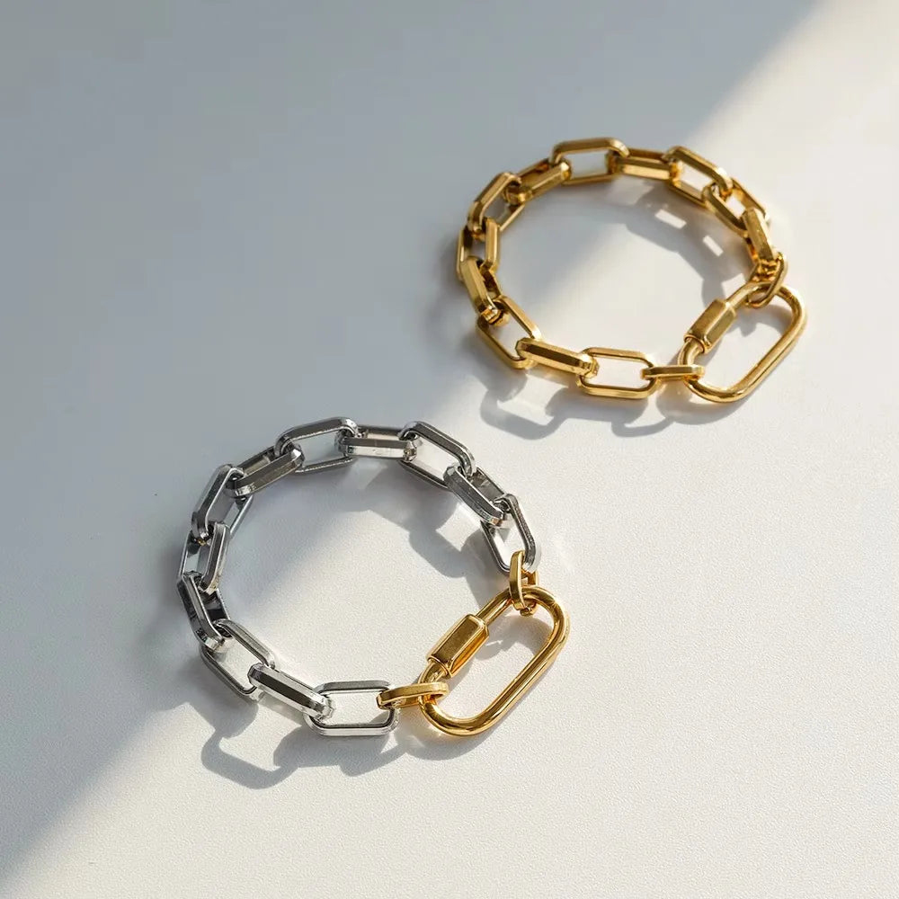 2025 Luxury Gold-Plated Chunky Chain Necklace | Stainless Steel Carabiner Design with Zircon Charms