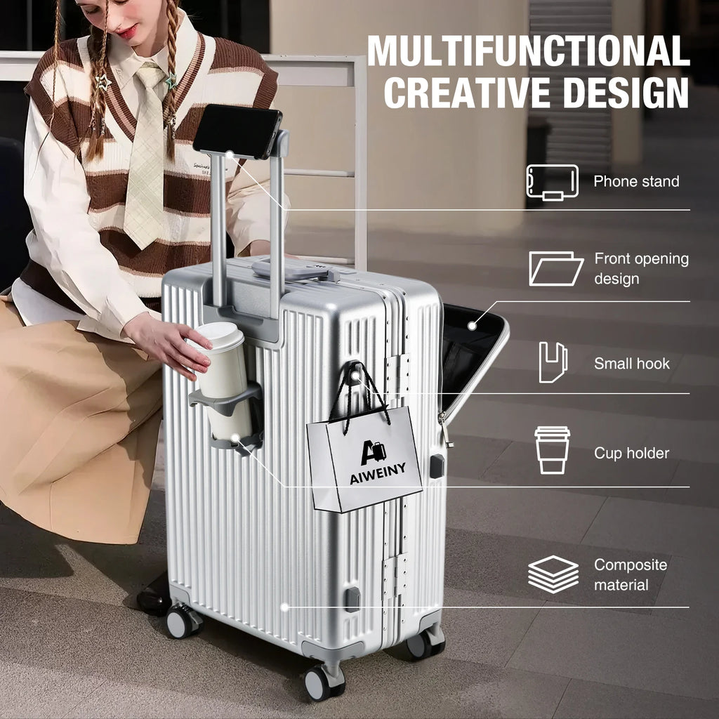 AIWEINY Aluminum Frame Suitcase PC Hard Shell Pressure-Resistant Travel Luggage, 360° Silent Swivel Wheels, with TSA Lock.
