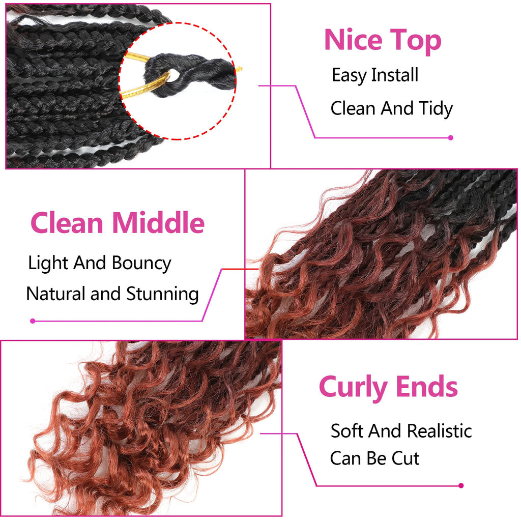 Goddess Box Braids Crochet Hair Bohomian Box Braids synthetic Crochet Hair for Black Women, Pre-Looped Crochet Braids