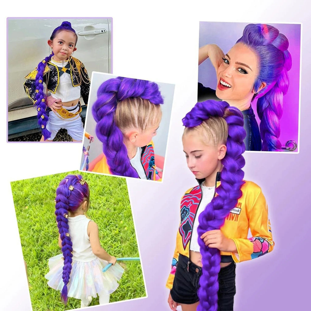 Ru mi Synthetic Braids Purple Hair Ponytail Costume Hairstyle 26inch Long Ponytail with Clips for Kids Girls Halloween Christmas