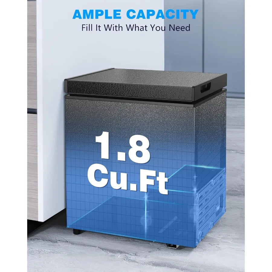 Joy Pebble 1.8 Cu.Ft Chest Freezer with Removable Basket and Bottom Defrost Water Drain Freestanding Top Open Door Deep Freezer