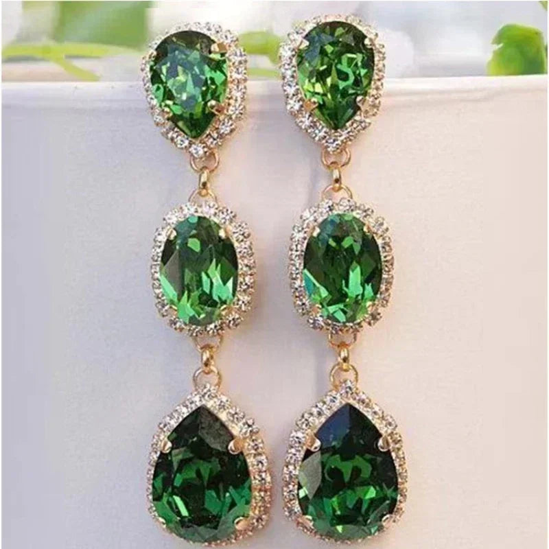 Green Crystal Drop Earrings | Elegant Zirconia Luxury Jewelry for Women