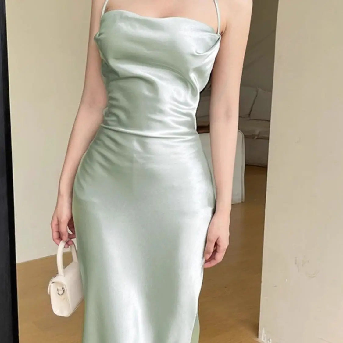 Summer Dress 2025 New French Style Sexy Satin Camisole Dresses Strap Slim Waist Elegant Long Vestidos Women Clothes