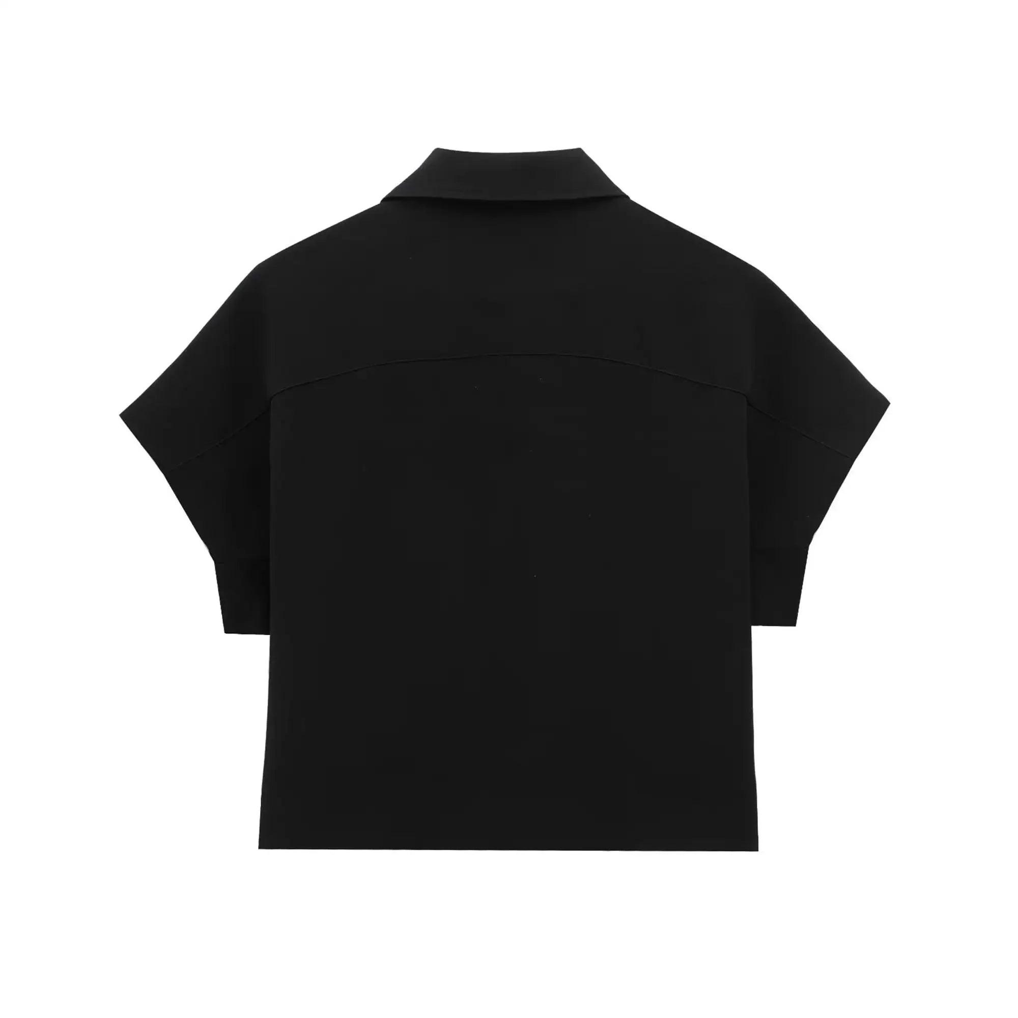 TFMLN Fashion Set For Women Summer 2025 New Slim Lapel Zipper Short Sleeve Coat Top Wide Leg Pants Two Piece Set Leisure Black