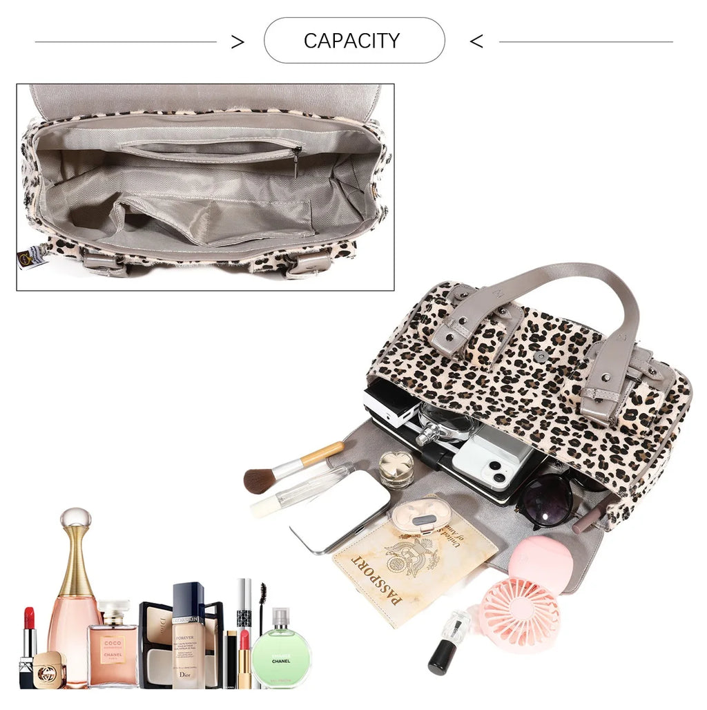 Venn Angel PU Handbg Women's Leopard Shoulder Bag Soft Fashion Tote Large Capacity Crossbody Shoulder Bag Bronze Handbag Purse