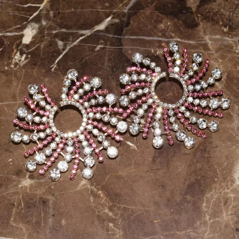 Big Round Rhinestone Dangle Earrings | Shiny Alloy Statement Jewelry for Women