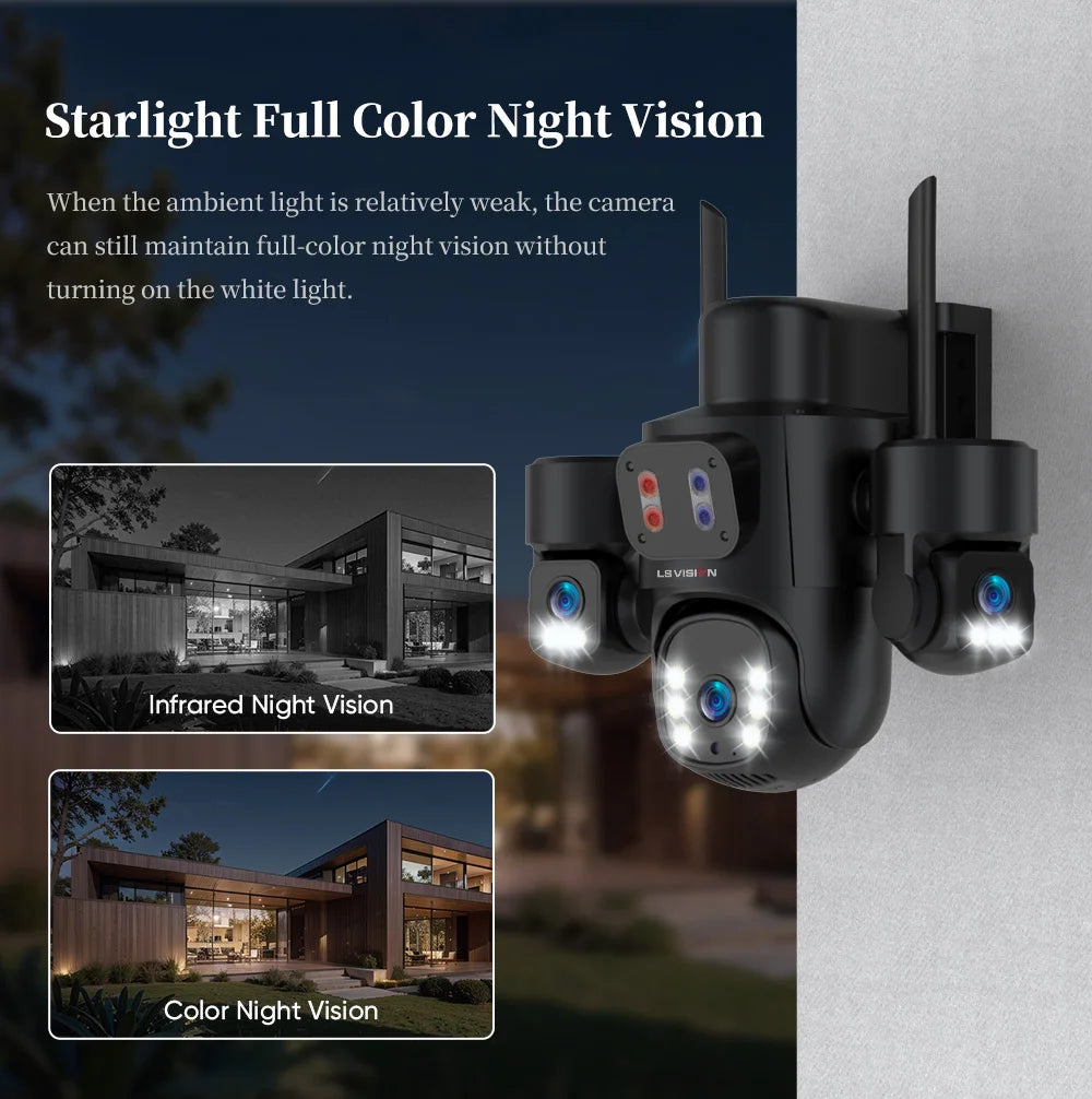 LS VISION AOV/PIR 3-Screens Solar Camera Optical Zoom Outdoor