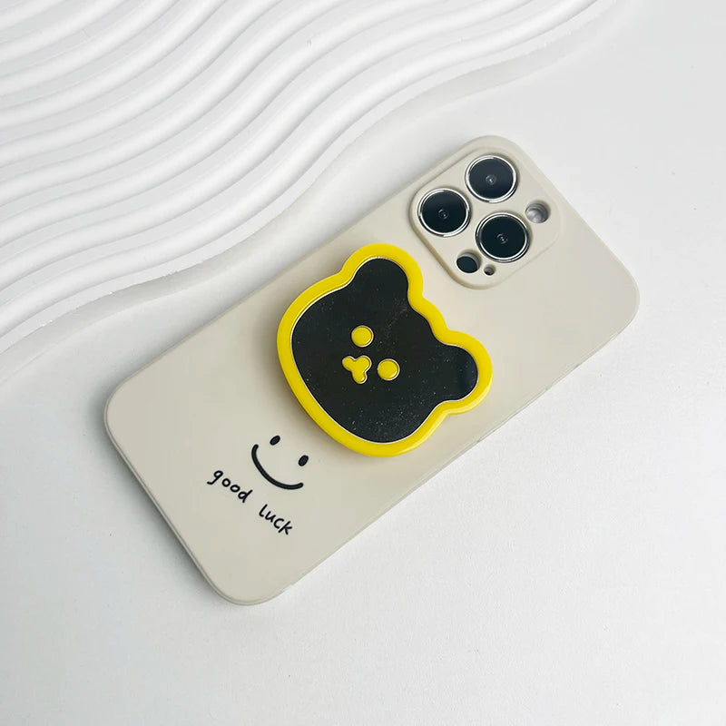 Cute Bear Mirror Magnetic Socket Grip Phone Holder For Magsafe IPhone Mac Samsung Safe Ring Finger Expanding Stand