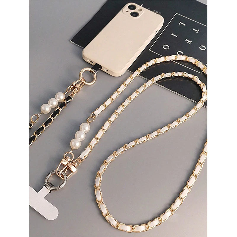Mobile Phone Lanyard Women's Long Neck and Shoulder Strap Phone Case Universal Lanyard Long Crossbody Pearl Pickup Chain