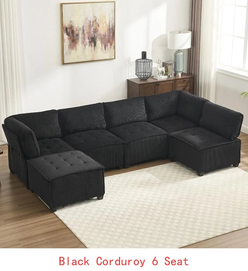 Modular Sectional Sofa U-Shaped Couch with Reversible Chaise, 6-Seat Convertible Design for Living Room