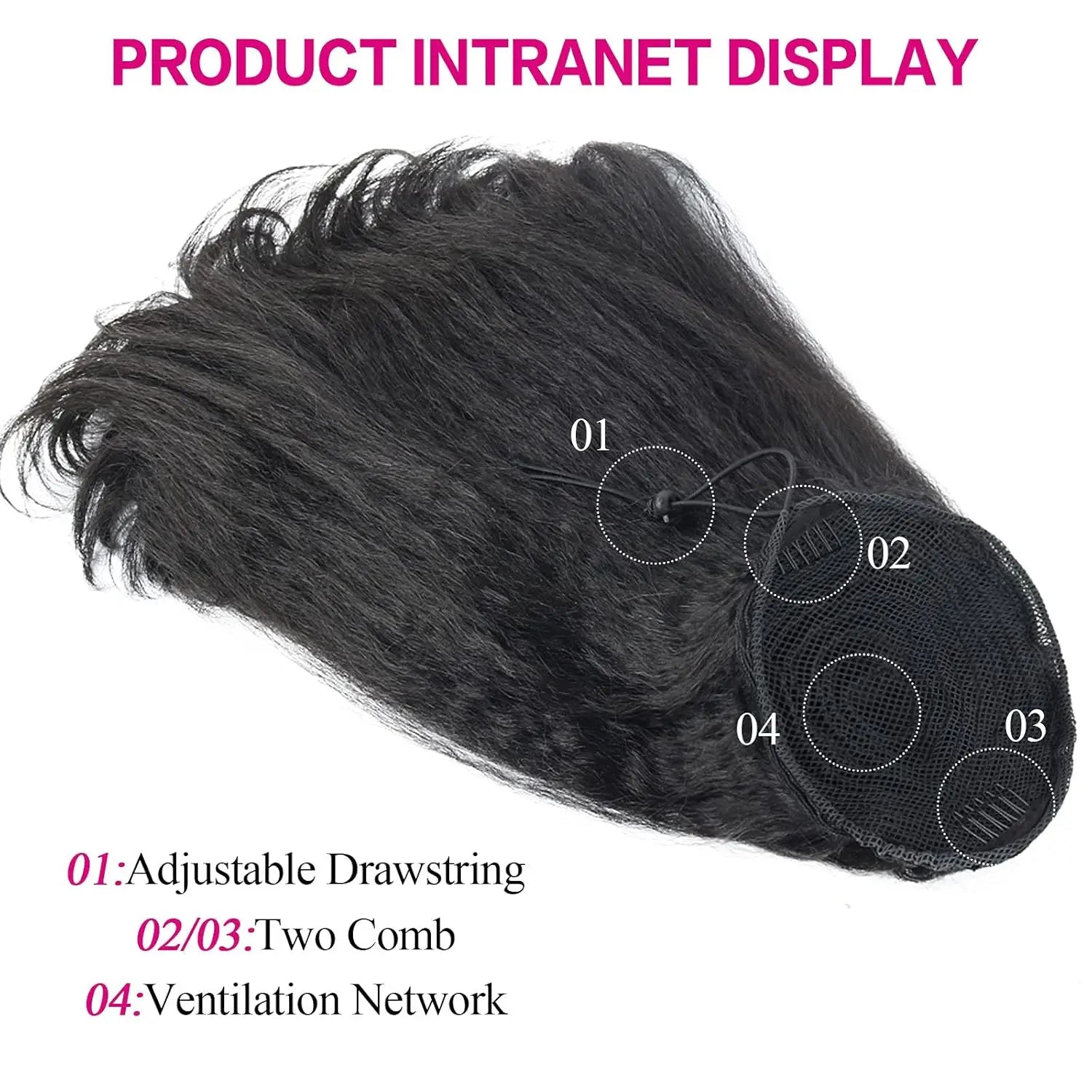 16Inch Synthetic Nature Black Drawstring Ponytails for Black Womens Yaki Straight Hair Extensions Warping For Daily Party Use