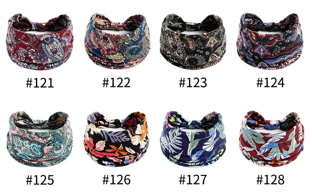 Boho Wide Knot Floral Cotton Headband | Stretch Turban Hair Scarf for Women