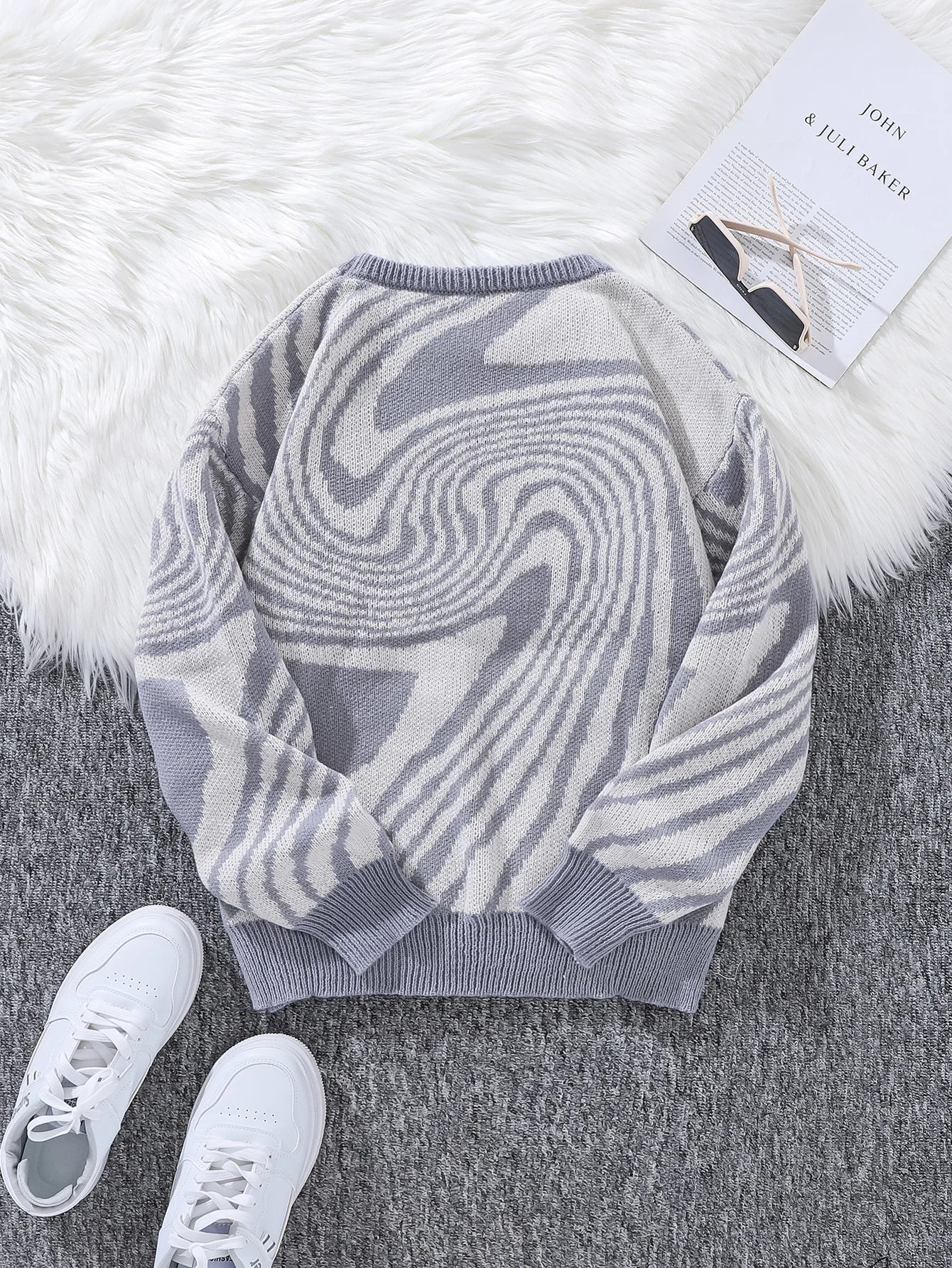 New Popular Autumn and Winter Maze Jacquard Pattern Pullover Sweater Casual Round Neck Contrast Color Knitted Men's Pullover