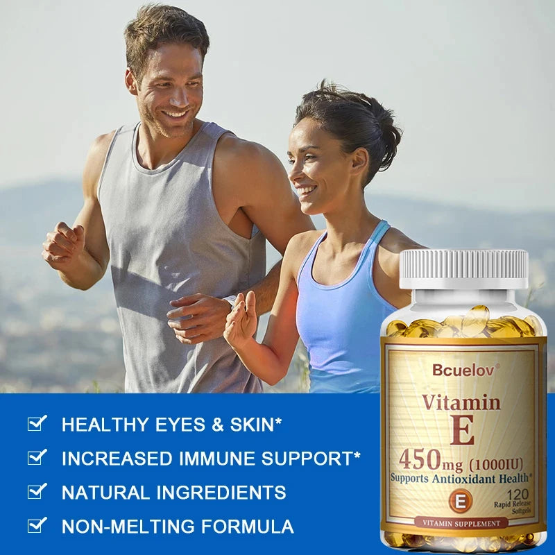 Bcuelov Vitamin E 1000 IU 450mg - for skin, hair, circulatory health, immune system support - antioxidant supplement