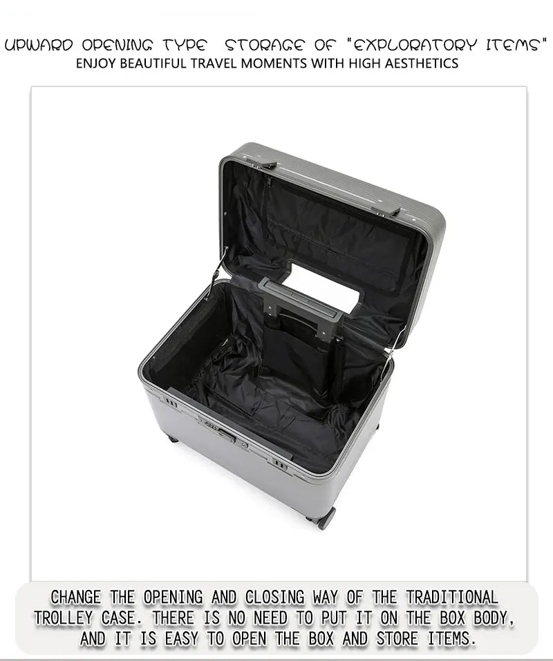 Aluminum Alloy Frame Suitcase, Top-Opening ABS Portable Trolley Case, Universal Wheels, Customs Code Lock Boarding Case