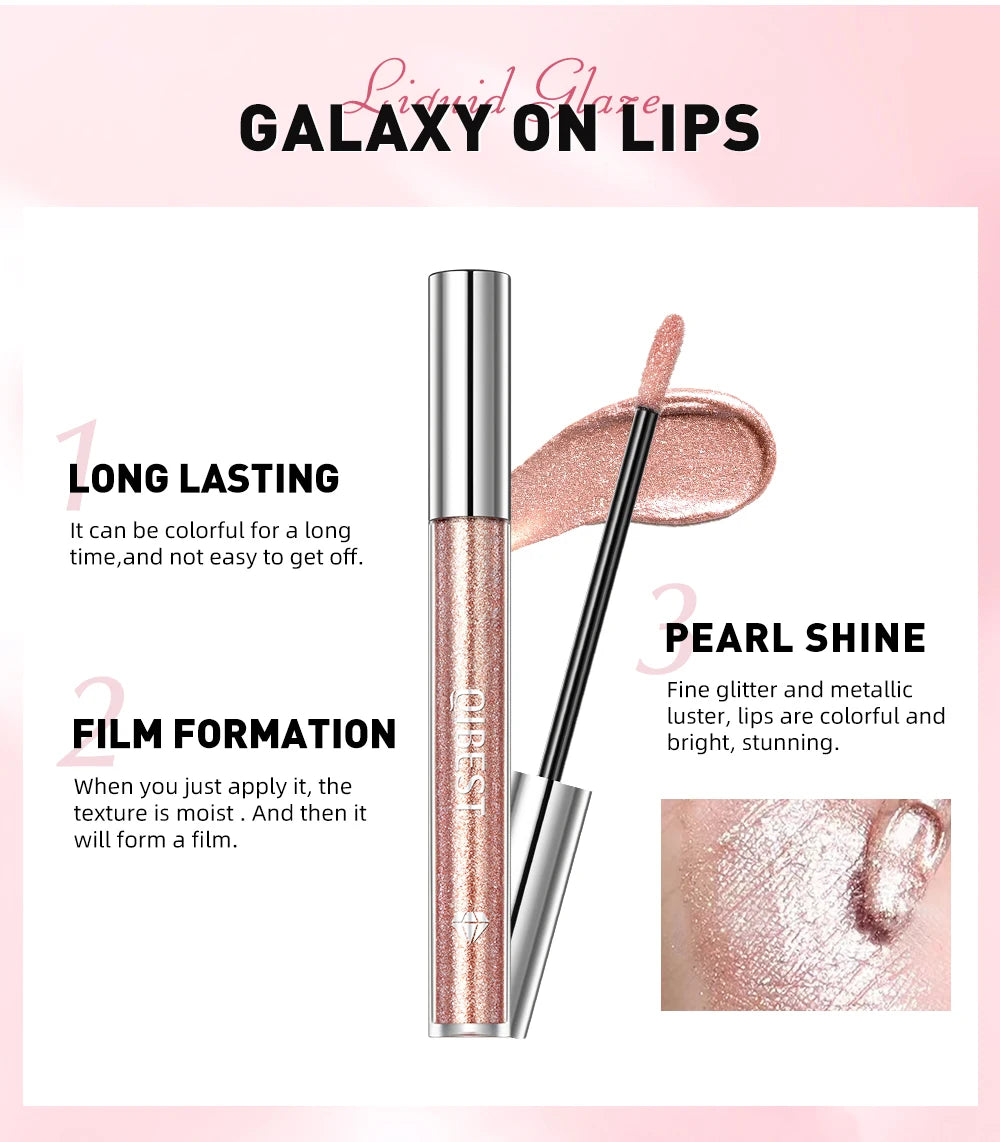 QIBEST shimmer lip gloss beauty girl diamond glitter lip tint waterproof long lasting 6 colors gray flash liquid lipstick makeup