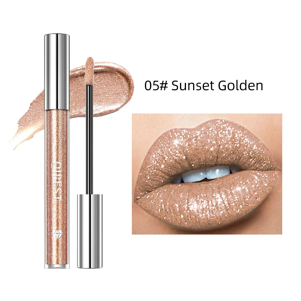 QIBEST shimmer lip gloss beauty girl diamond glitter lip tint waterproof long lasting 6 colors gray flash liquid lipstick makeup
