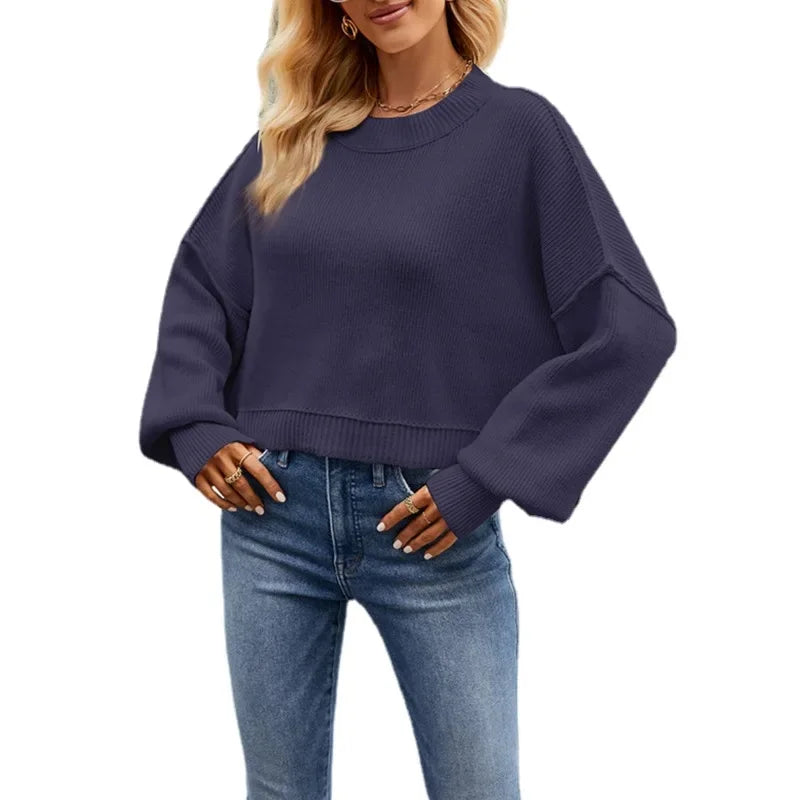 Women’s Solid Color Knit Sweater – Elegant Pullover, Soft Cozy Knitwear Top (Season’s Best Seller)