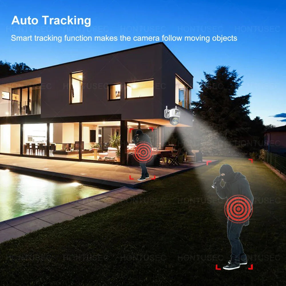 Yoosee 4K 8MP Three Lens Dual Screens 10X Optical Zoom Color Night Vision Auto Tracking Two Way Audio Surveillance Cameras