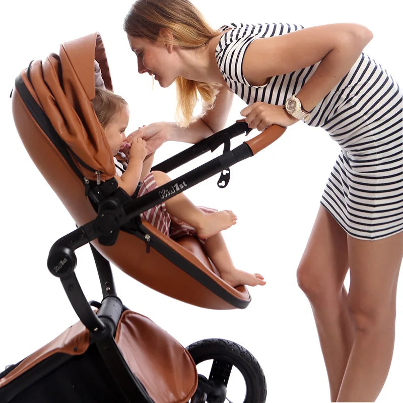 Luxury Baby Stroller Portable High Landscape Luxury Stroller Leather Stroller Travel Pram Pushchair trolley baby car carriage