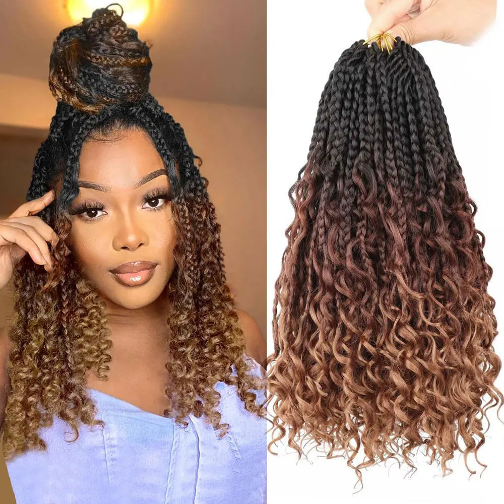 10" 8Packs Crochet Hair Box Braids Goddess Bohemian Crochet Boho Braids With Curly Ends Synthetic Crochet Hair For Black Women