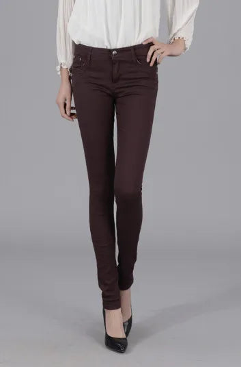 Women Color Pants Tapered Leg  Skinny Stretch Slim Jeans Skinny Trousers  Pockets  for Daily ouc073