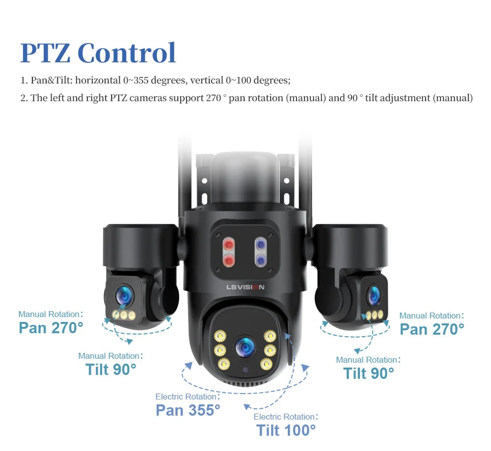 LS VISION AOV/PIR 3-Screens Solar Camera Optical Zoom Outdoor