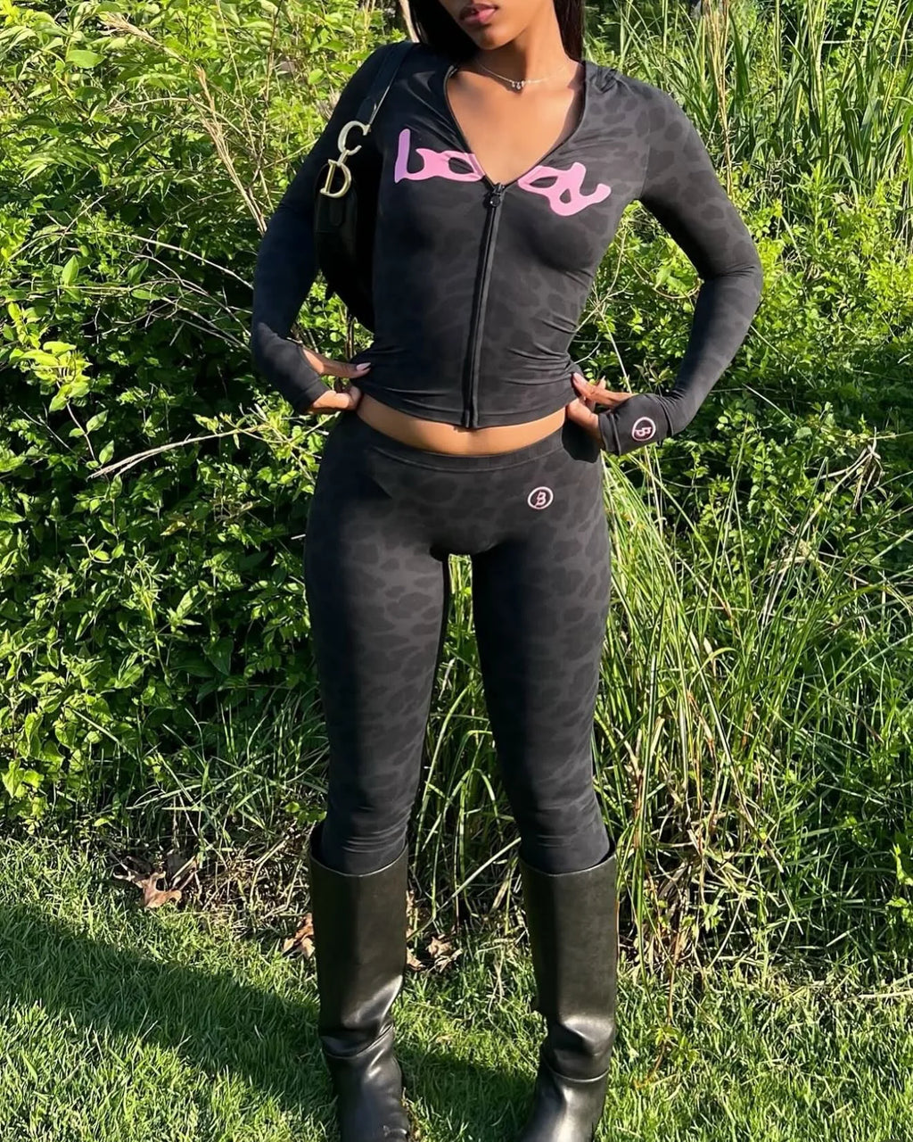 2025 Autumn New Style Cross-border European-American Stylish Letter-Printed Hooded Long-Sleeved Blouse and Pants Set for Versati