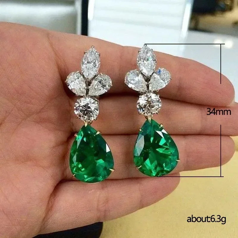 Green Crystal Drop Earrings | Elegant Zirconia Luxury Jewelry for Women