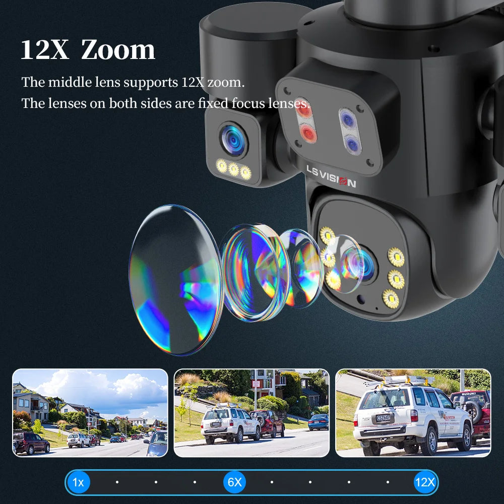 LS VISION AOV/PIR 3-Screens Solar Camera Optical Zoom Outdoor