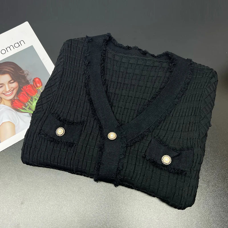 YuooMuoo 2026 New Arrival Women Knitted Long Dress Elegant V-neck Single-breasted Split Sweater Dress Office Lady Vestidos