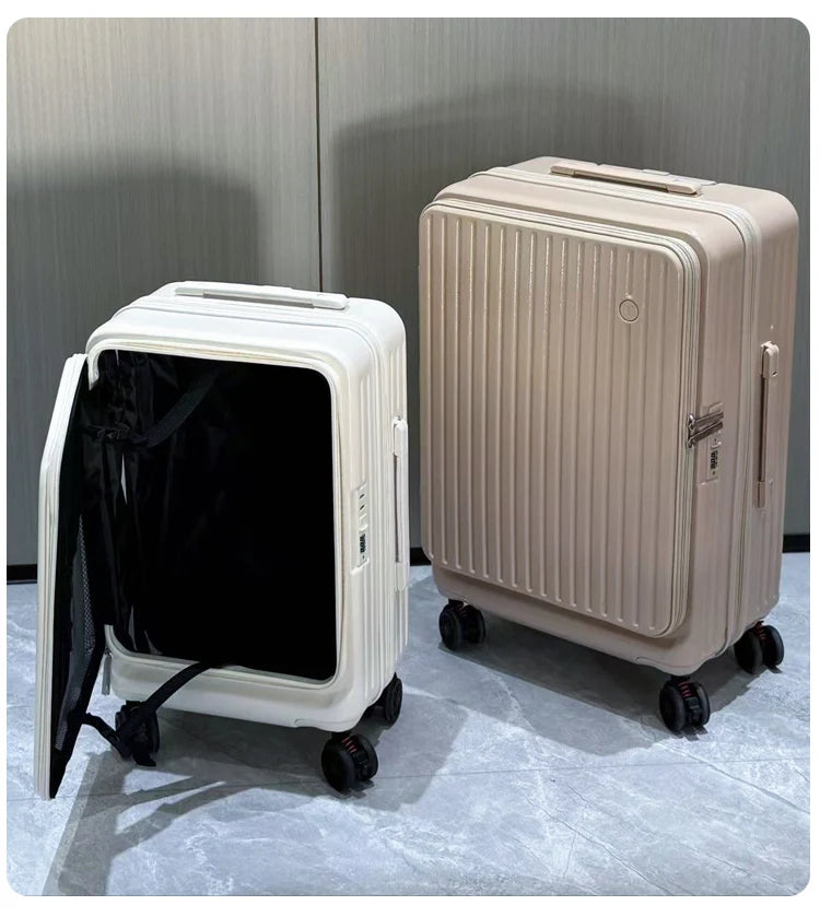 Expandable Hard-Side Trolley Luggage Set with Side Opening - Carry-On & Checked Suitcases, Anti-Shock & Password Lock