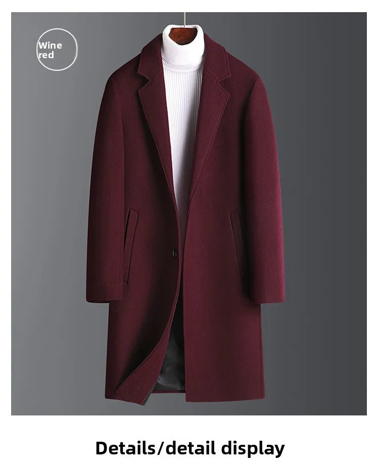2025 Autumn/Winter New Lapel Woolen Coat for Men, Slim Fit, Korean Style, Mid-Length Coat for Young and Middle-Aged Men