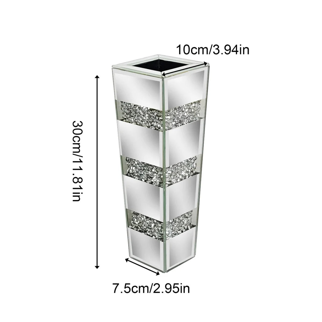 Mirrored Crystal Floor Vase – Silver