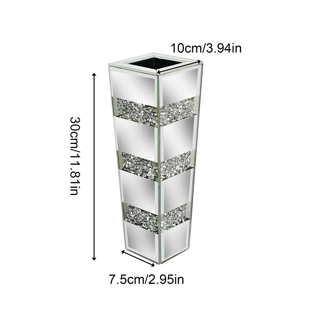 Mirrored Crystal Floor Vase – Silver