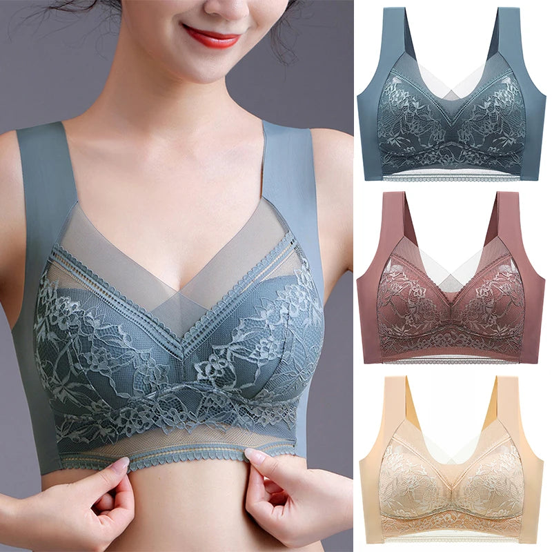 Fallsweet Seamless “Ice-Silk” Wireless Lace Bralette — Full Cup, Plus-Size, Everyday Comfort