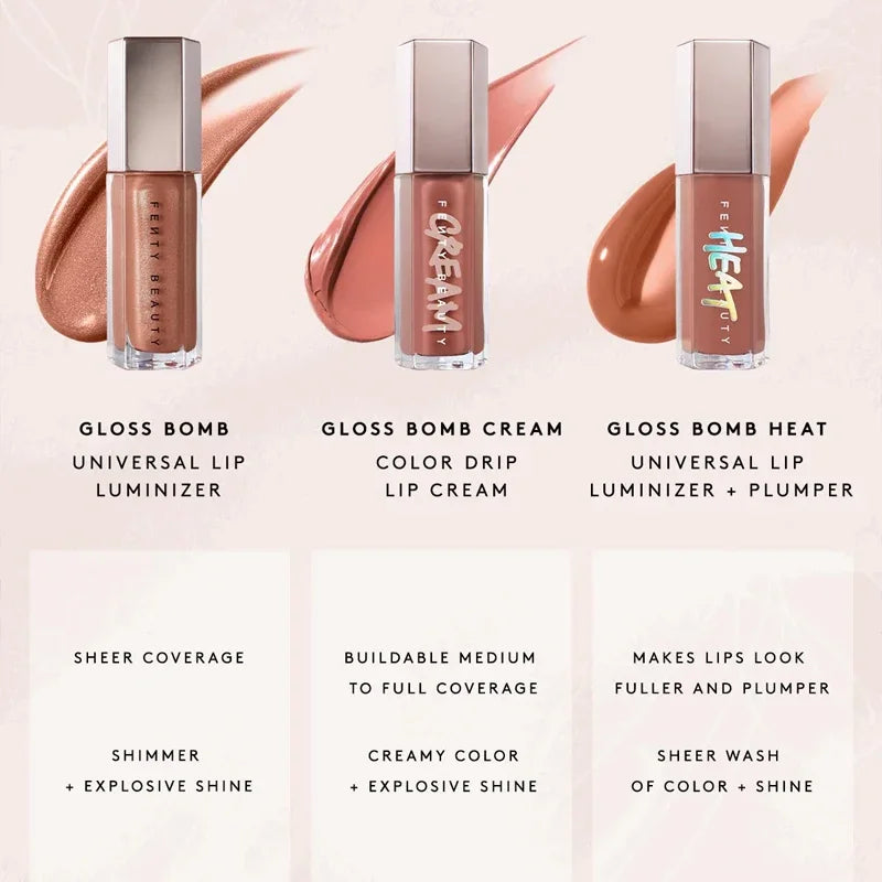 Fenty Beauty Gloss Bomb Lip Glaze Multi-color Moisten Shine Glitter Lip Plumper Makeup Beginner Liquid Lipstick Makeup Cosmetics