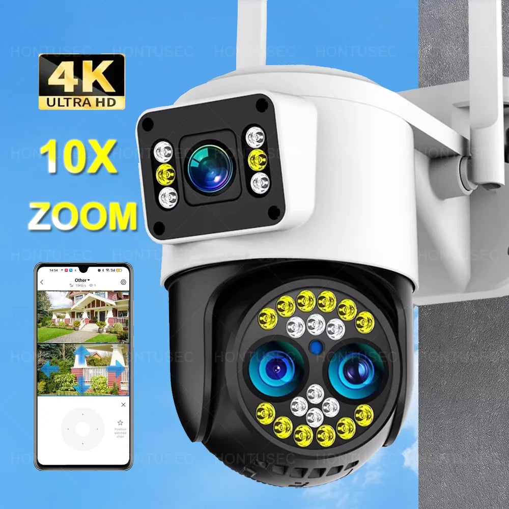 Yoosee 4K 8MP Three Lens Dual Screens 10X Optical Zoom Color Night Vision Auto Tracking Two Way Audio Surveillance Cameras