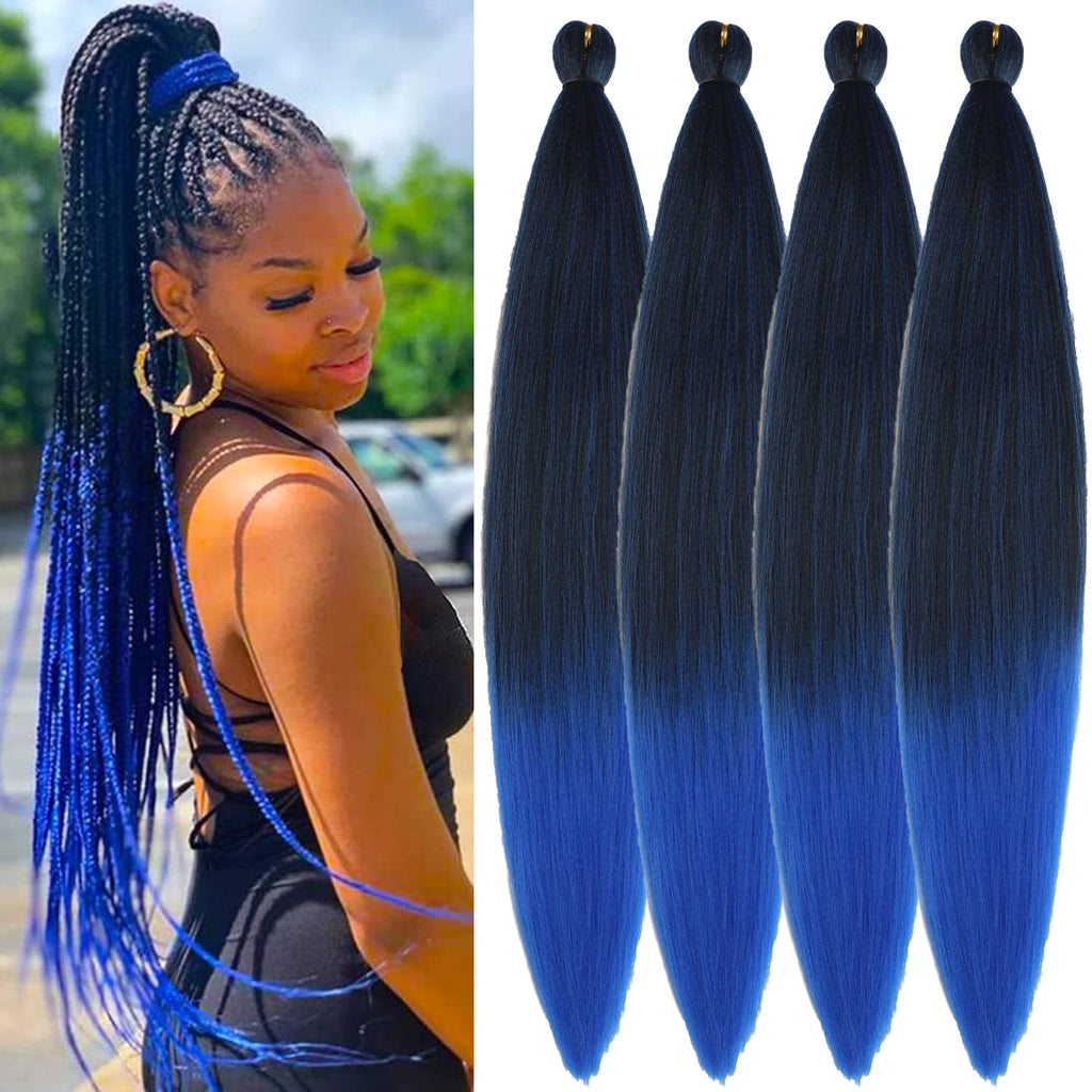 4Pcs Ombre prestretched Braiding Hair Natural Yaki synthetic Ez Braid for box braids&twists Women everyday&festival wear