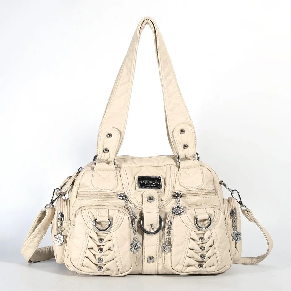 Angel kiss Women Handbags Satchel Top-handle Handbag PU Shoulder Bag Roomy Pocket  Pack Multi-pockets Shoulder Purse Bags