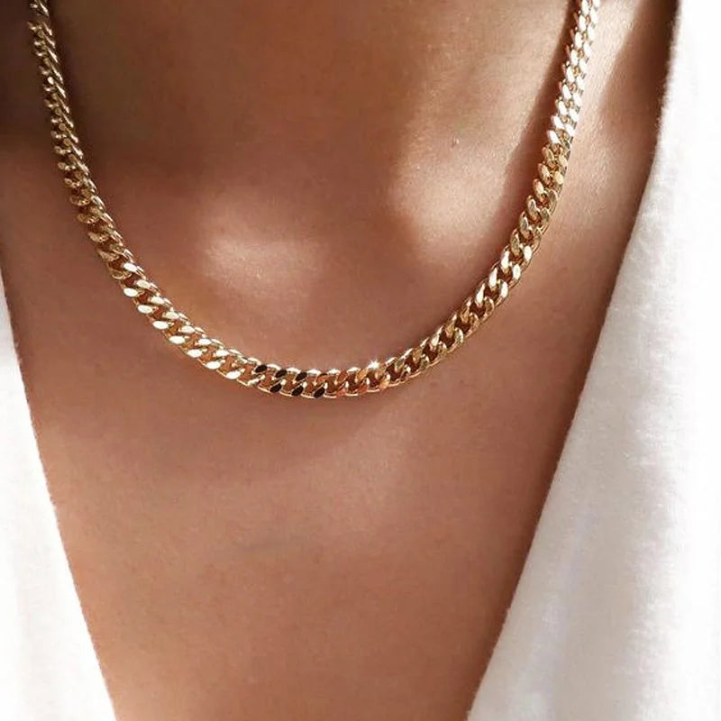3/5/7MM Cuban Link Chain Necklace | Stainless Steel Gold Punk Choker for Women