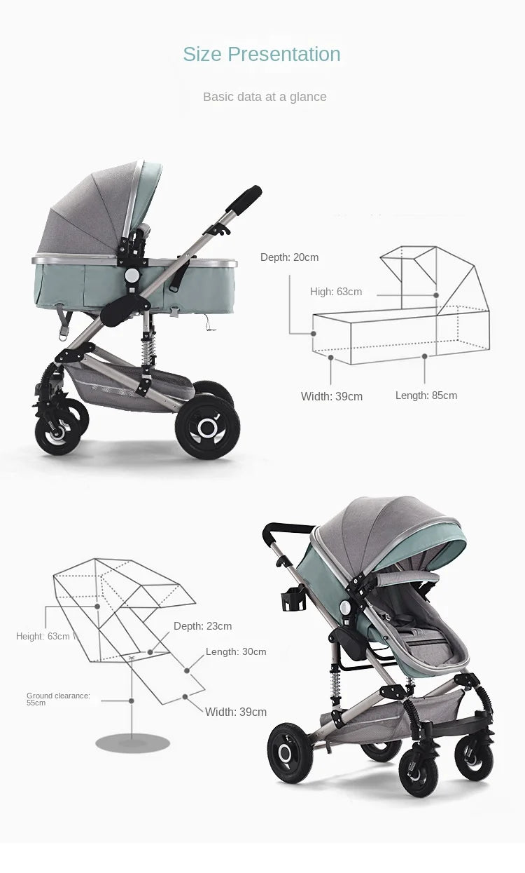 Baby Stroller ,Portable Baby Carriage,Fold Pram,Aluminum Frame High Landscape Stroller,for Newborn Baby trolley car seat