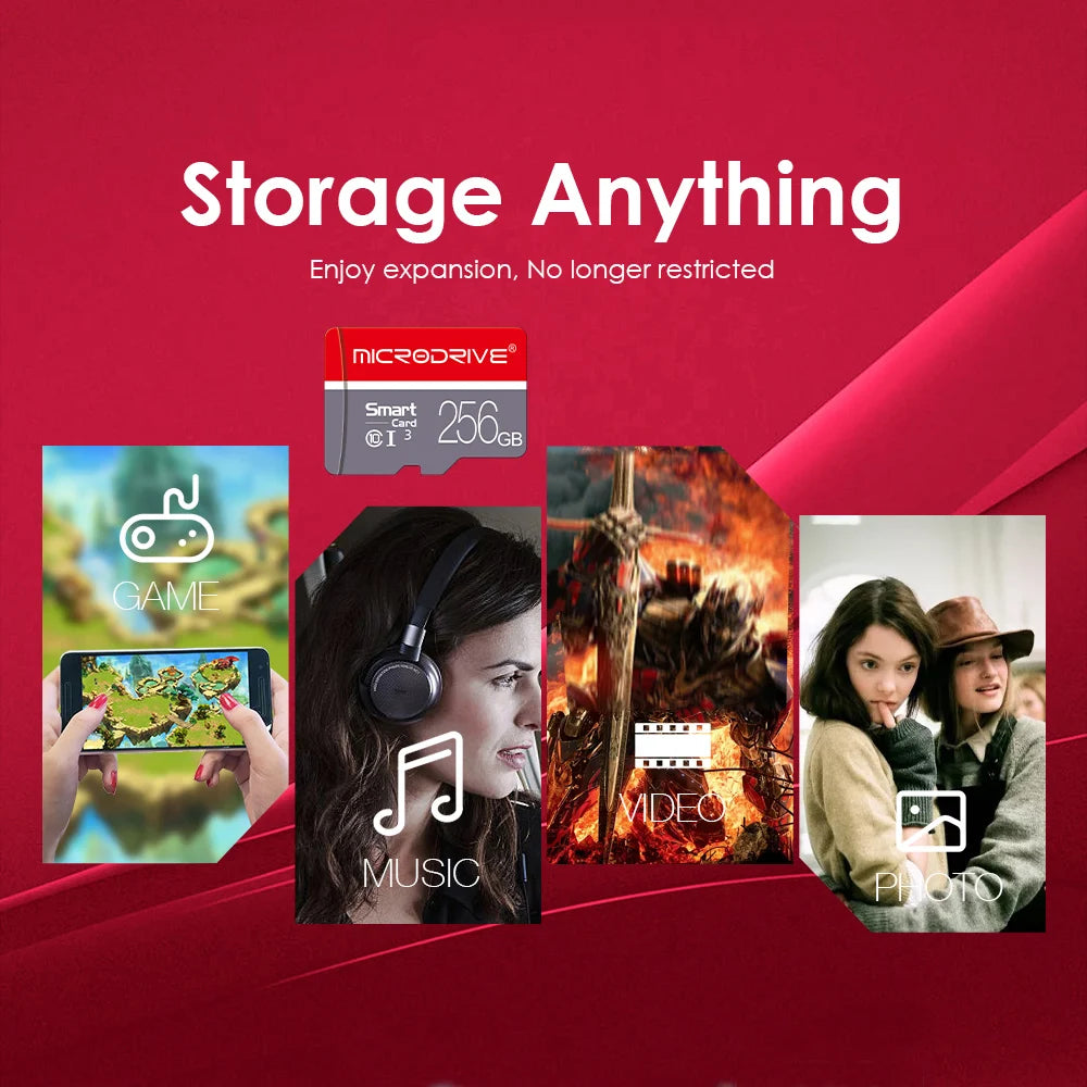 MicroDrive High-Speed microSD Card (16–256GB, C10/A1/U3, V10)