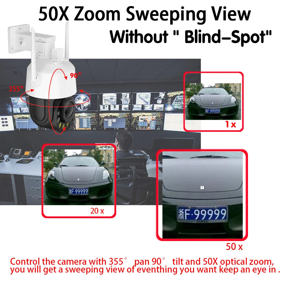50X 30X Optical Zoom 5MP PTZ Security Camera Outdoor Waterproof Wifi PTZ IP Camera Color Night Vision CCTV Human Detection ICSEE