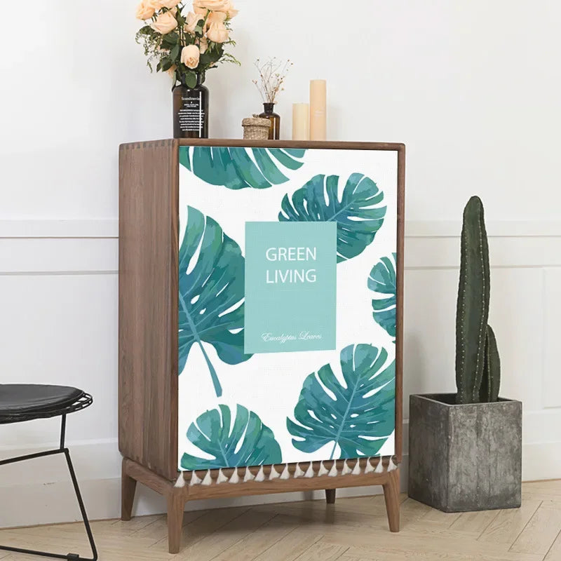 Sunflower Cactus Plant Cabinet Curtains Punch-free Nordic Half-curtain Dust Cover for Shoe Shelf Kitchen Storage Shelf Curtains