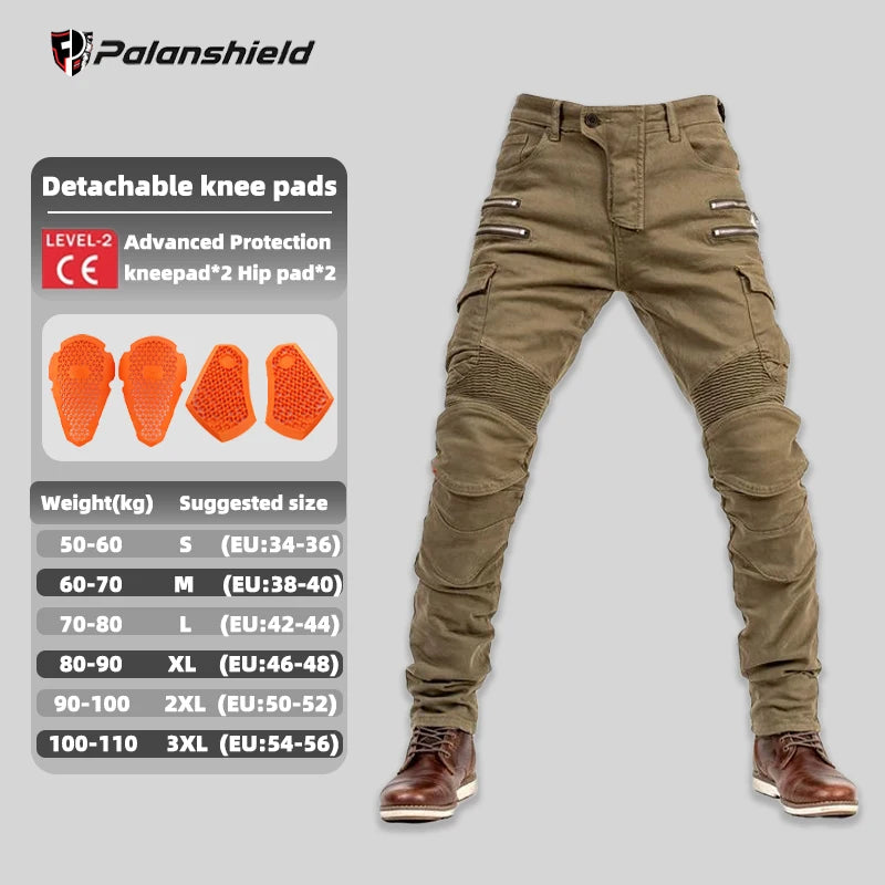 New Double Zipper Metal Style Motocross Moto Trousers Men For Woman Outdoor Riding Jeans With Protective Gear Motorcycle Pants