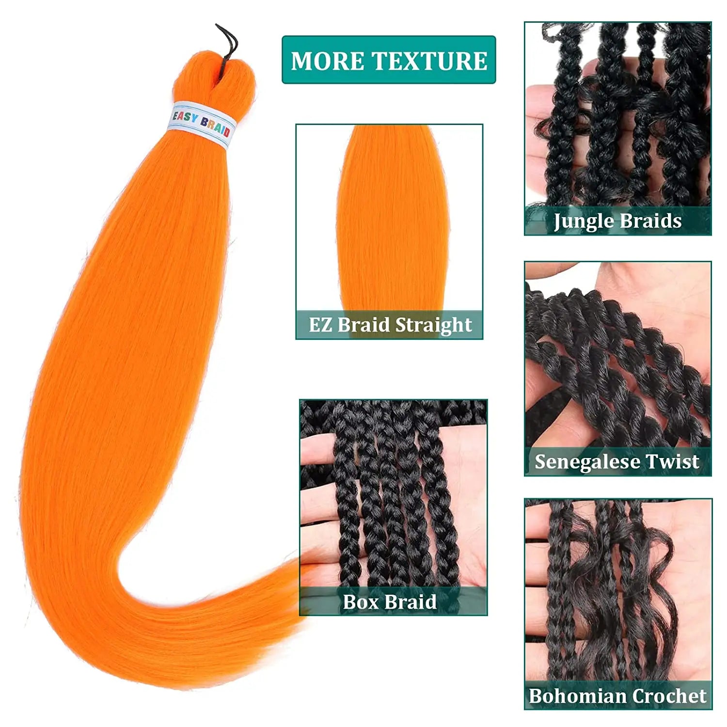 Braiding Hair Pre Stretched Soft Yaki Synthetic Crochet Hair Braid Extension Hot Water Setting Green Pink Orange Yellow Hair
